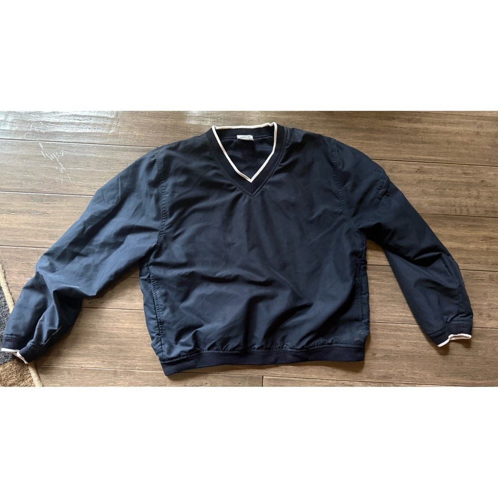 Ativa Women Vintage Navy Pullover Windbreaker V-Neck Lightweight Athletic